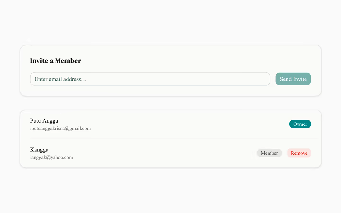 Product screenshot — team workspace